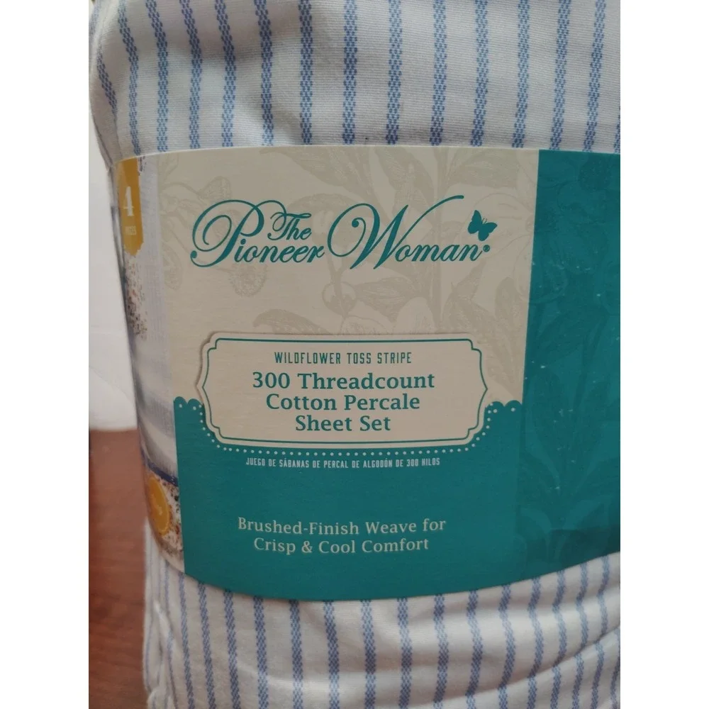 The Pioneer Woman 4-Piece 300 Thread Count Cotton Bed Sheet Set, King